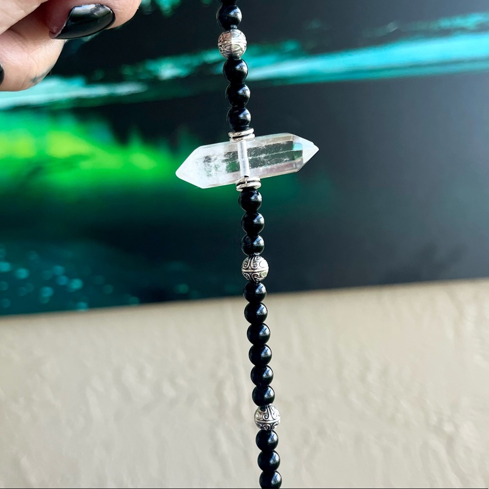 Made to order . Genuine clear crystal quartz & black agate gemstone beads - Picture 12 of 15